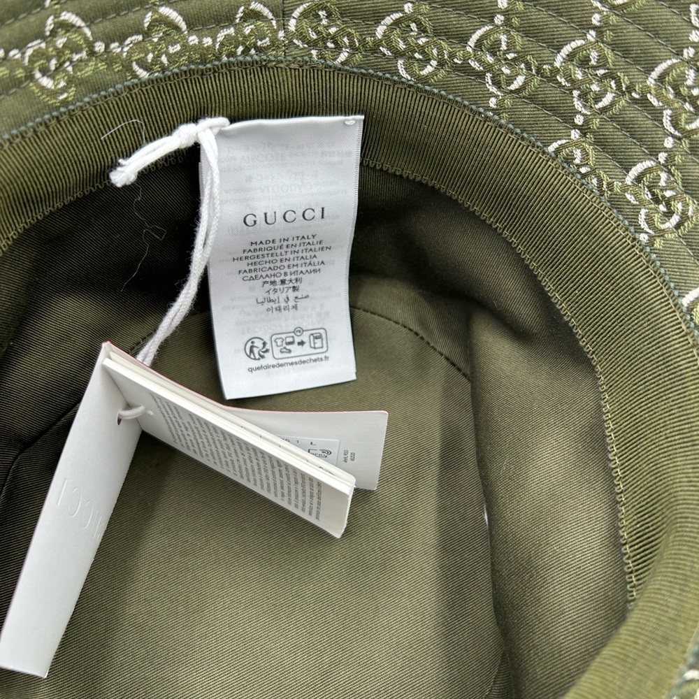 Men's Gucci GG shadow JACQUARD bucket hat in Olive, green cotton size large - Picture 7 of 7